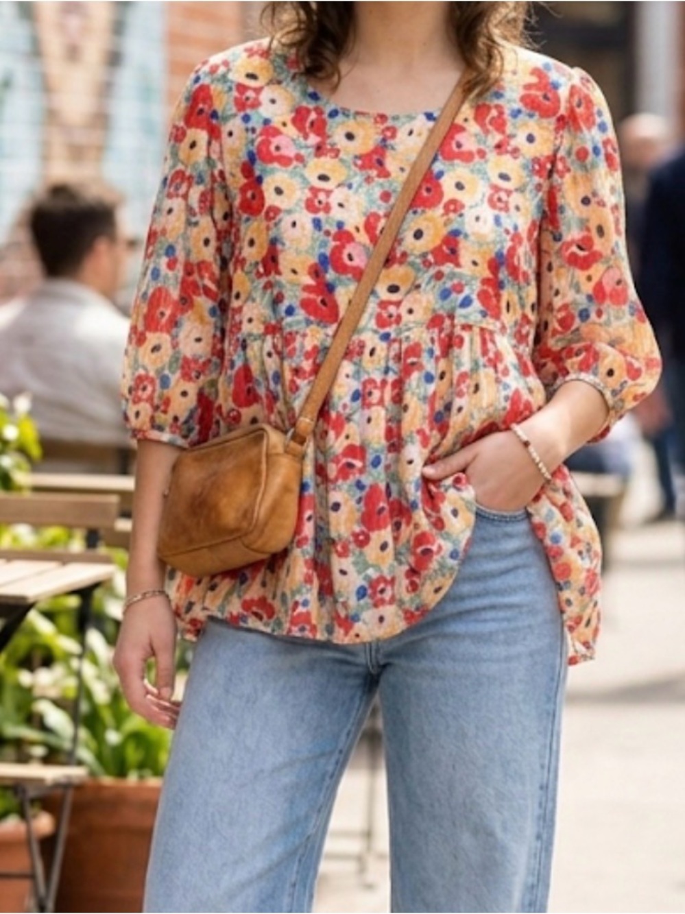 Ingrese‎ Bright Floral Peplum Top Multicolor Poppy Print flowy formal summer 1XL